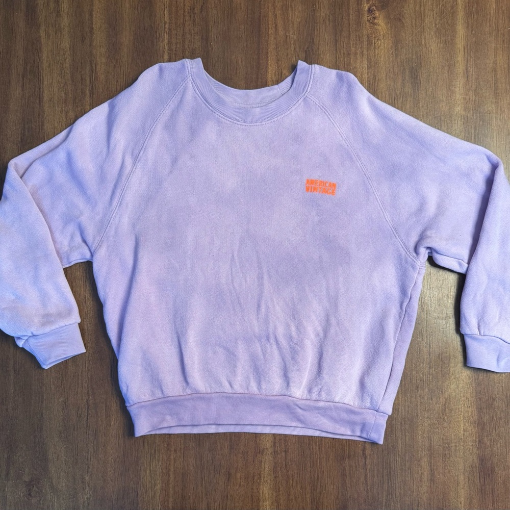 American Vintage Lavender Crewneck Sweatshirt with Orange Logo